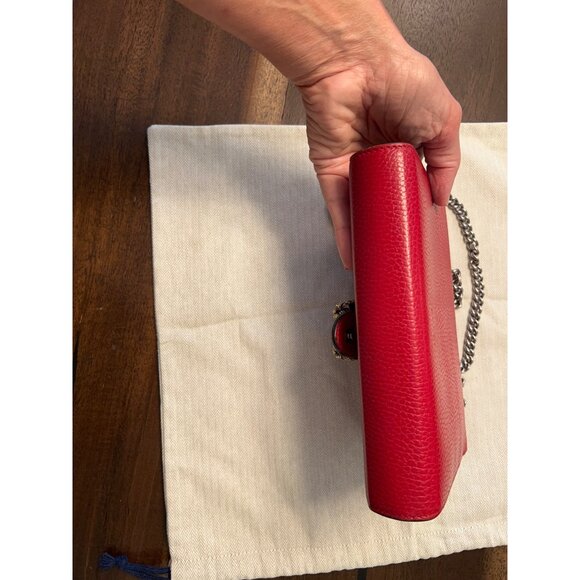 Gucci Dionysus Red Leather Crossbody Wallet With Chain Strap & Snake Buckle Deta - Picture 10 of 13